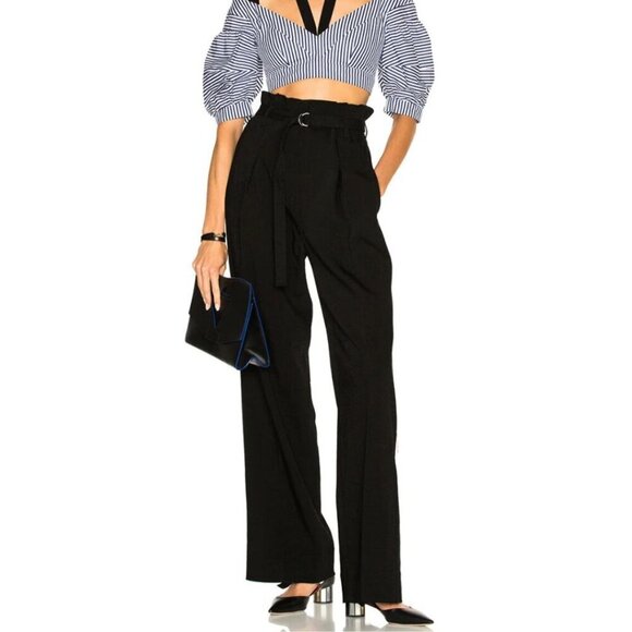 Phillip Lim Wide Leg Pants Womens 6 Black Paperbag Cinch High Waist MIssing Belt